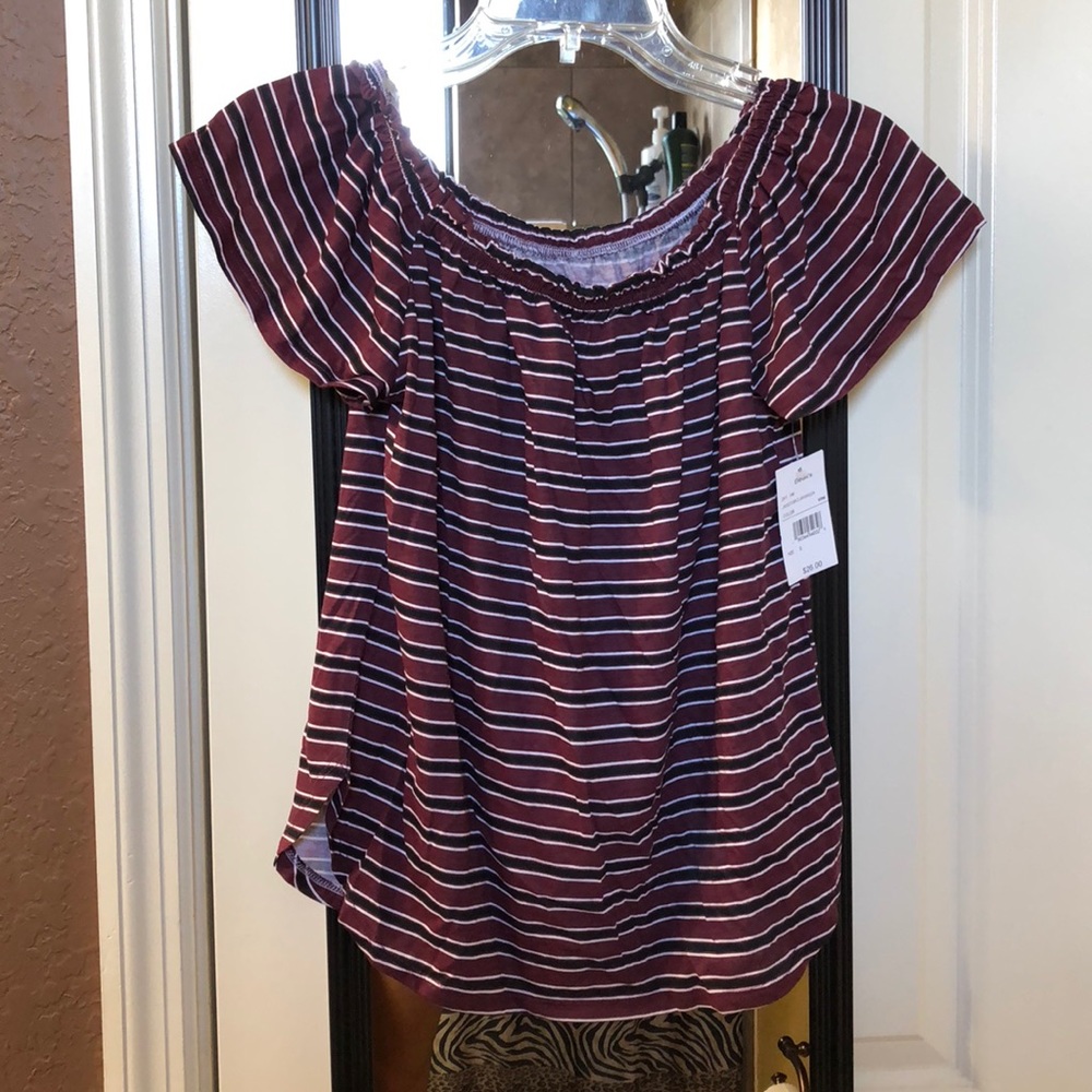 Brand new, red, white & black striped top